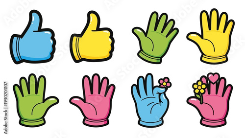 Colorful hand gestures in various designs and expressions