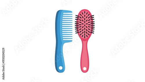 Two colorful hairbrushes and combs for styling and grooming