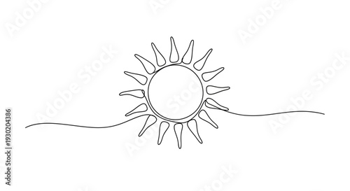 Minimalist Sun Line Art Drawing with Horizon Line - Simple and Elegant