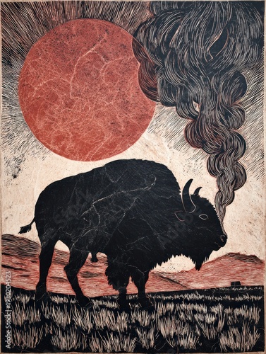 Majestic Bison Against the Fiery Sunset, Embracing Nature's Wild Beauty