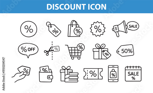 Set of Discount and Sale Icons for Shopping, Coupons, Tags, Sales and Promotions