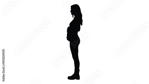 A pregnant woman in a standing position isolated on white background, Vector