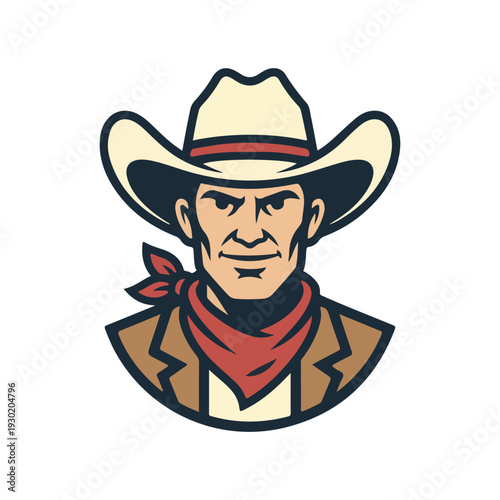 Determined cowboy character portrait featuring a man in a classic hat and red neckerchief ready for the challenges of the open range