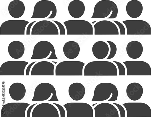 A group of people icons arranged in rows on a white background