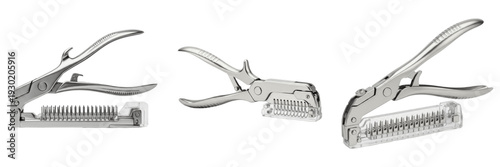 Surgical stapler isolated on white bacProfessional Surgical Skin Staple Remover Set - Stainless Steel Medical Grade Tool for Suture and Staple Extractionkground