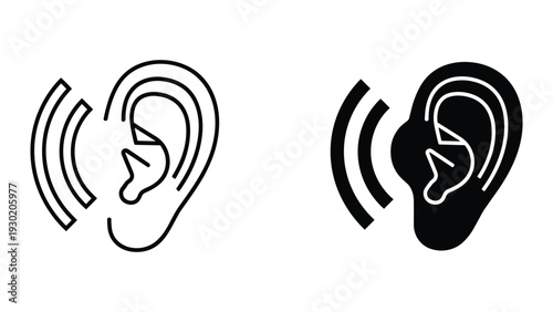 Human ears listening to sound waves icon