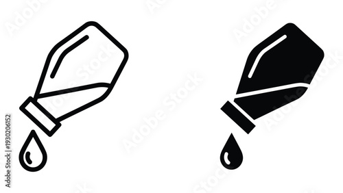 Black and white illustration of two dripping bottles
