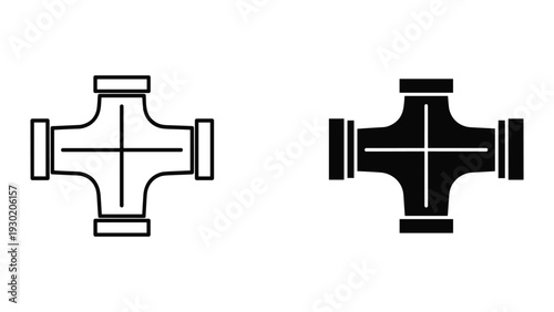 Cross pipe fitting icon set