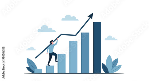 A businessperson climbs a growth chart symbolizing success silhouette