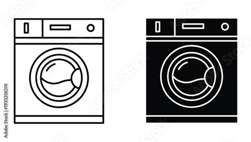 Front-loading washing machine icons in black and white outline style
