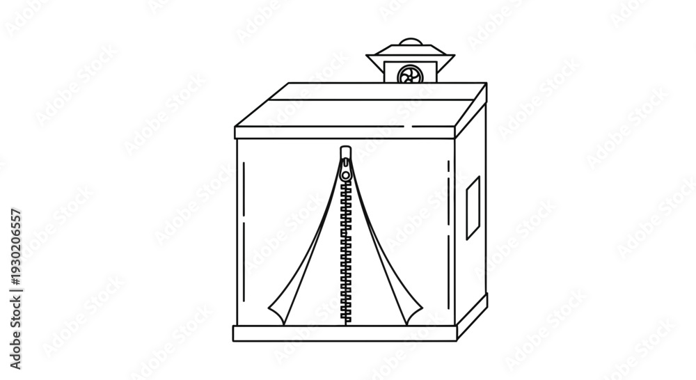 Obraz premium Minimalist Line Art of a Zippered Tent or Booth with a Small Roof Vent