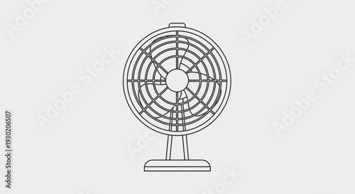 Minimalist Line Art of a Desk Fan - Simple, Clean Design for Cooling and Airflow