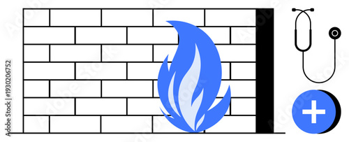 Firewall concept. Firewall protecting healthcare data and enabling secure medical communication. Firewall ensures data security in hospitals and clinics. For IT specialists, cybersecurity tools