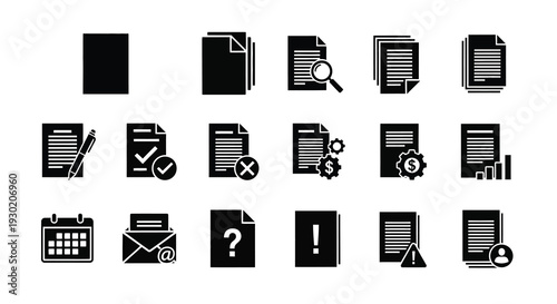 Black file icons and symbols representing data management silhouette