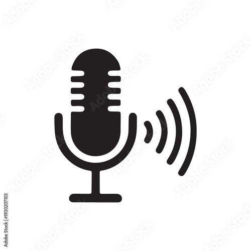 Black microphone icon with sound waves vector illustration