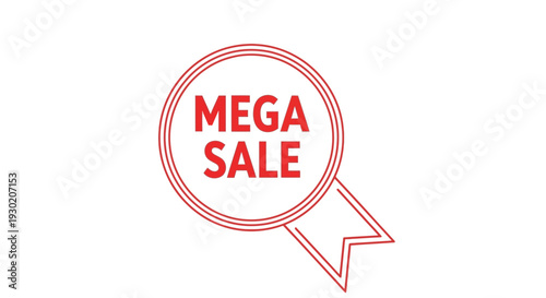 Mega Sale Stamp - Red Round Badge with Ribbon and Text for Retail Promotion