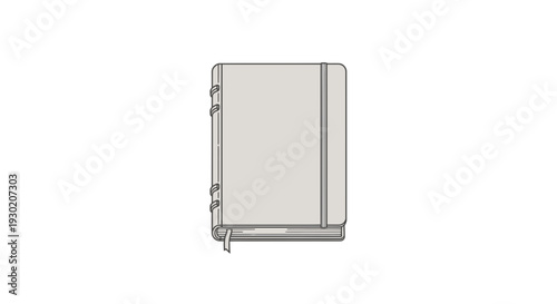 Minimalist Grey Notebook with Bookmark, Closed View, Isolated on White Background