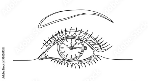 Minimalist Eye with Clock Face - Time Concept, Single Line Art