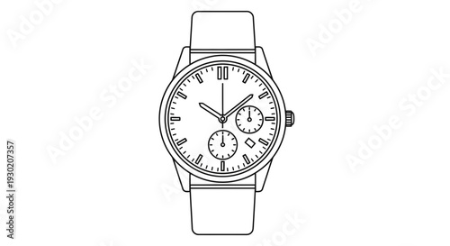 Minimalist Line Art Drawing of a Classic Chronograph Wristwatch