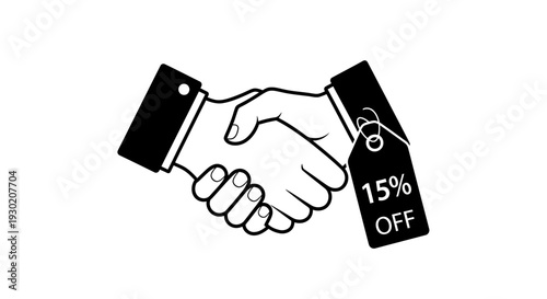 Handshake with 15% Off Tag - Business Deal, Discount, Agreement, Partnership