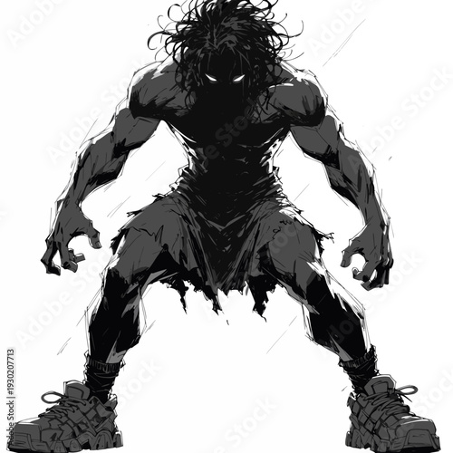 Muscular man with menacing expression and spiky hair vector illustration