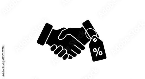 Handshake with Discount Tag Icon - Business Deal, Sale, Partnership, Agreement
