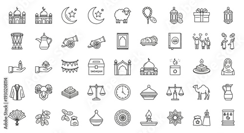 Collection of Simple Line Icons Representing Various Concepts.