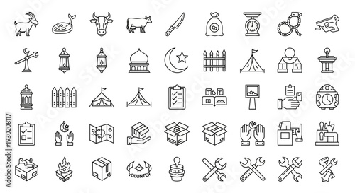 Collection of Simple Line Icons Representing Various Concepts 1.