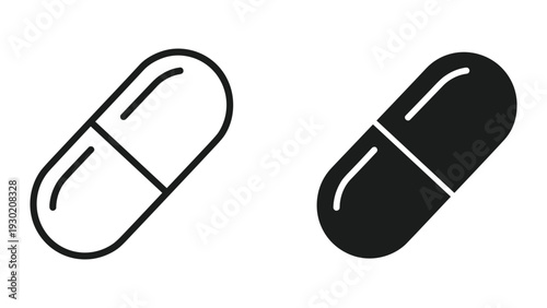 Black and white capsule pills icon illustration