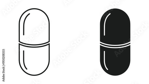 Black and white capsule pills illustration