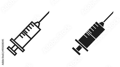 Black and white syringe icons on white background