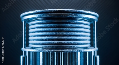 Advanced Quantum Computing Cryogenic Cylinder with Metallic Coils and Frosted Condensation – Next Generation Supercomputing Technology Concept in 4K