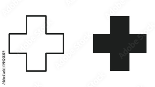 Black and white plus signs on white background