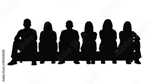 A group of people sitting on a bench in silhouette isolated on white background, Vector