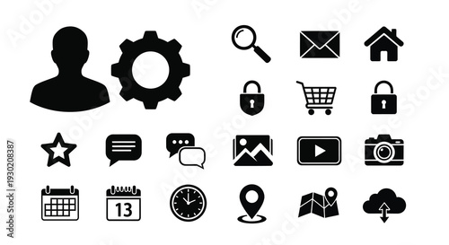 Collection of black icons including a user profile silhouette