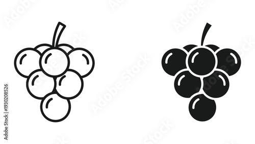 Grapes icon set, black and white, simple illustration