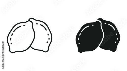 Simple black and white illustration of two garlic bulbs