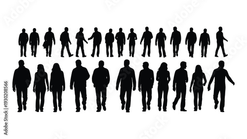 A group of people walking in different directions isolated on white background, Vector