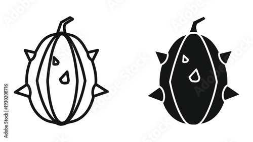 Durians icon set, black and white outline