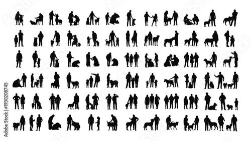 A large group of blurry black silhouettes of people isolated on white background, Vector