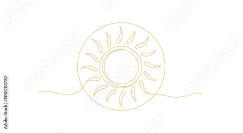 Golden Sun Line Art - Minimalist Drawing of a Radiant Sun with Rays