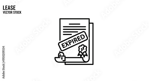 Expired Lease Document with Stamp and Lock Icon, Business Contract Expired