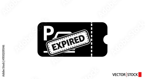Expired Pass Ticket Icon, Black and White Vector Graphic with Stamp