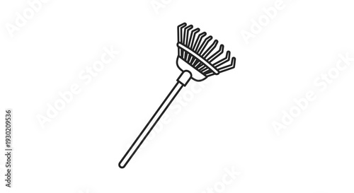Garden Rake Icon - Line Art Illustration of a Leaf Rake Tool