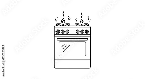 Gas Stove with Burning Flames, Kitchen Appliance Icon, Cooking Heat
