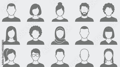 Collection of diverse faceless profile icons representing executive managers and office employees in flat vector style, concept for corporate directory, human resources and professional hiring