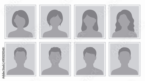 Diverse set of faceless avatar profile icons for male and female employees in professional grid layout, concept for corporate employee directory, hr team management and business profile interface