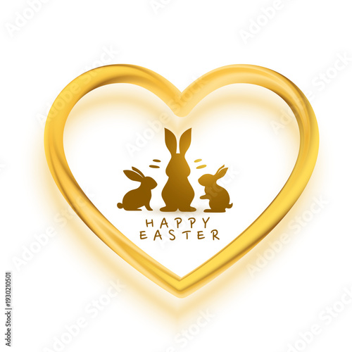 golden heart frame with three bunny silhouettes for easter celebration