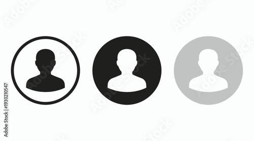 Set of three user profile icon avatars in different styles on white background, concept for web interface development, mobile application design and user account management