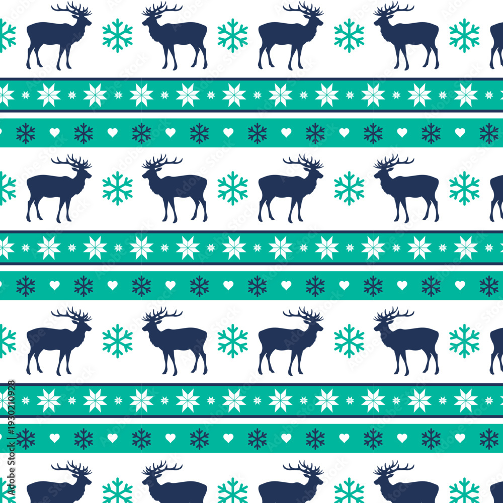 Obraz premium Chirstmas snow deer heart star seamless pattern